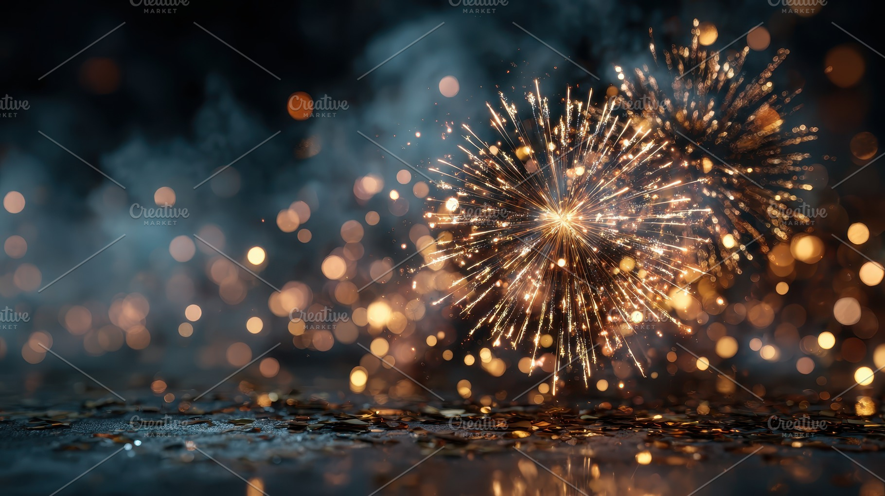 Golden Fireworks Sparkle Celebration, a Photo by Pixeness Studio