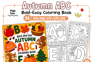 Bold and Easy Autumn ABC Coloring, a Seasonal Illustration by Design Station