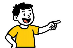 Cheerful boy pointing with a smile, an Illustration by ZinetroN