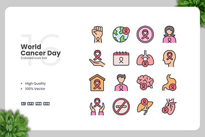 World Cancer Day Colored Icons, an Icon by Upnowgraphic