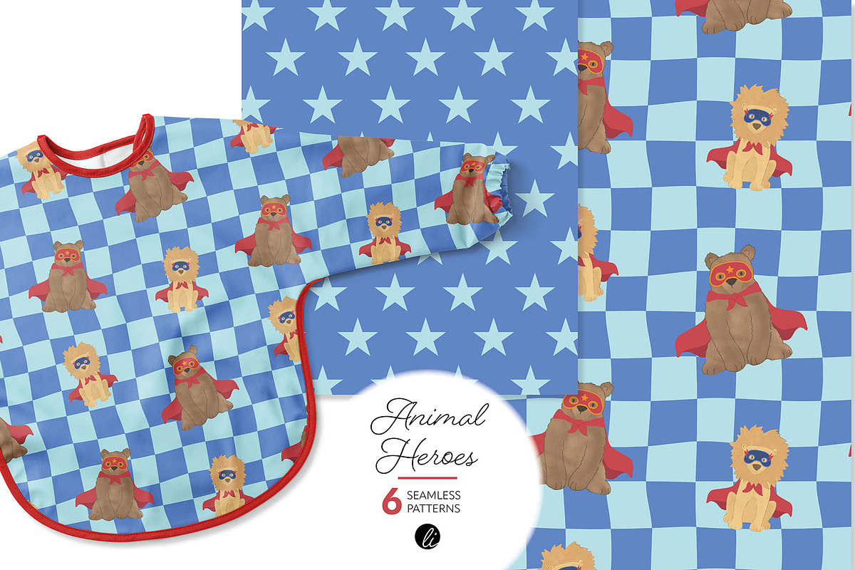 Animal Heros Seamless Patterns, an Illustration by Andrea Liesert (Photo 1 of 7)