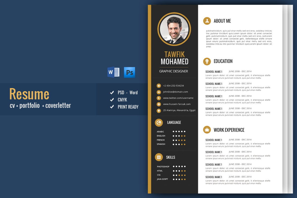 Cv+Portfolio+Coverletter (Psd+Word), a Resume Template by Nody4Design (Photo 2 of 3)