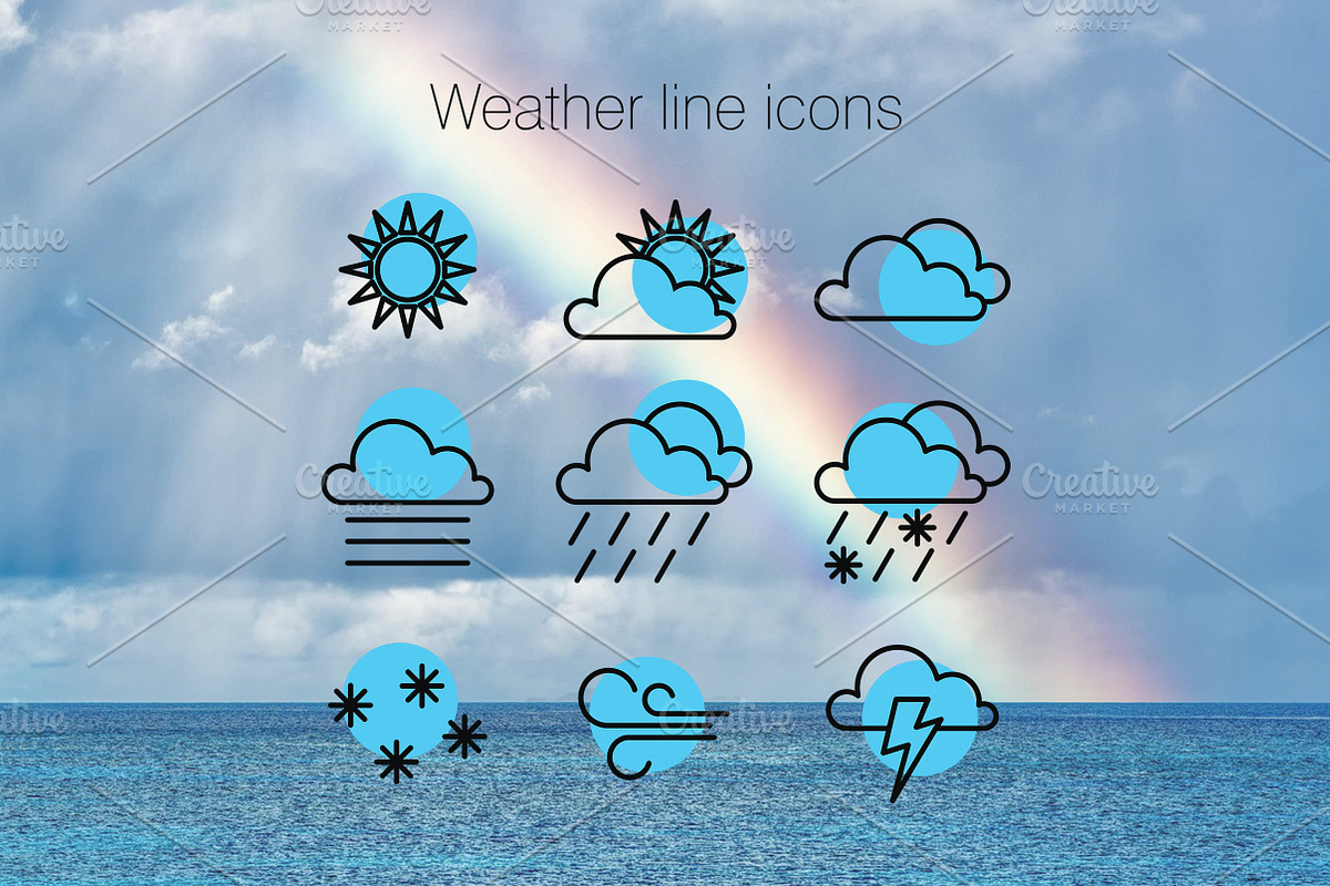 Weather line icons, an Outline Icon by Lyolya Profitrolya (Photo 1 of 2)