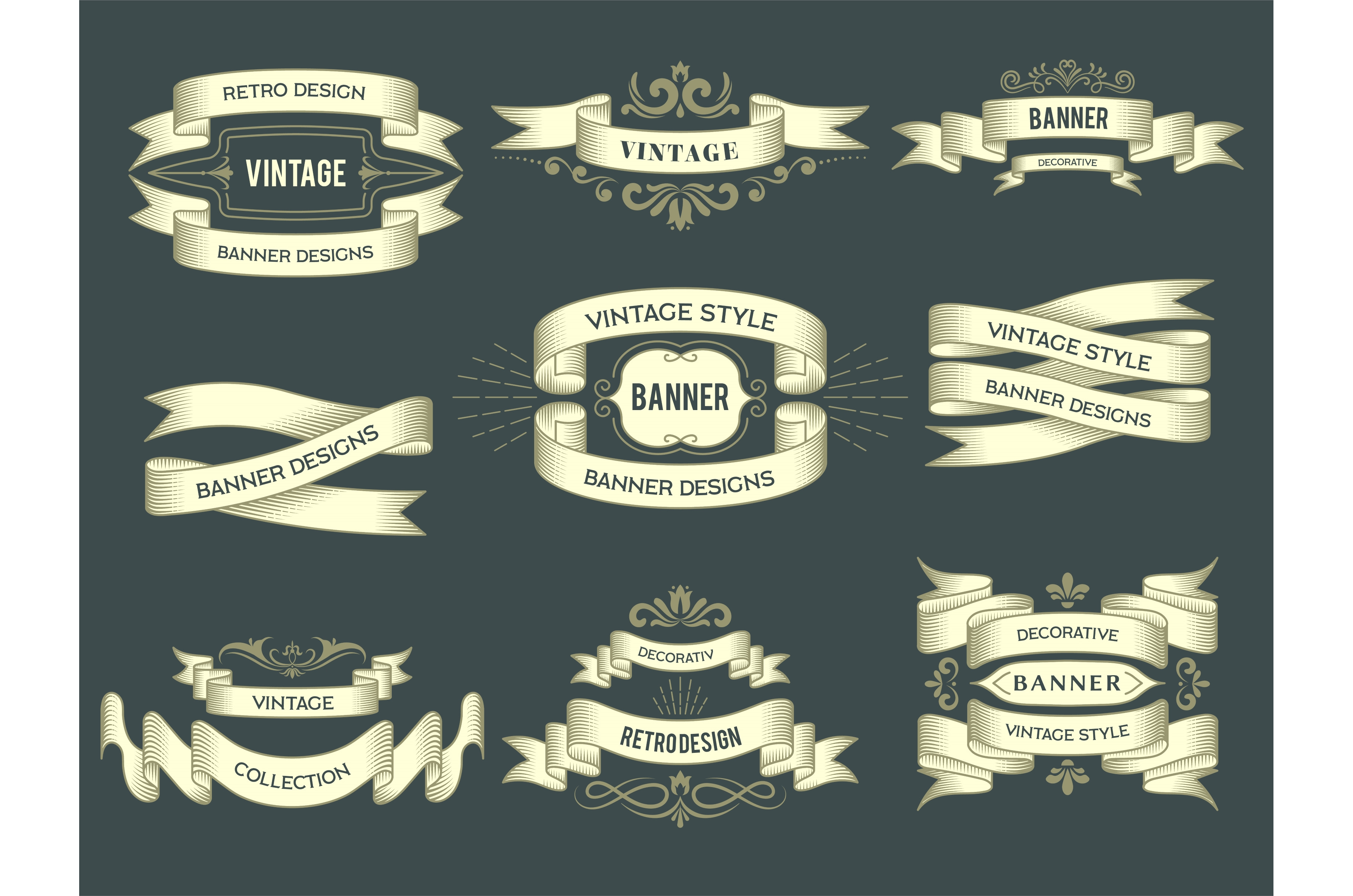 Retro badges. Hand drawn ribbons, a Background Graphic by Onyx