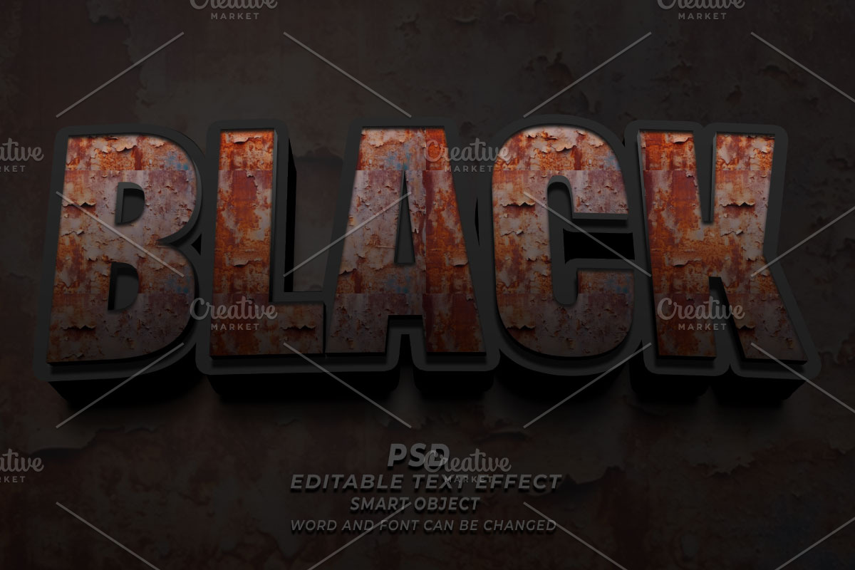 Black Rust 3D Editable Text PSD, a Layer Style Add-On by TrueVector (Photo 1 of 2)
