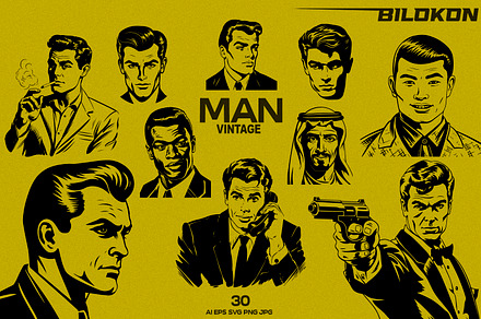 Vintage Man Head, Vector Pack