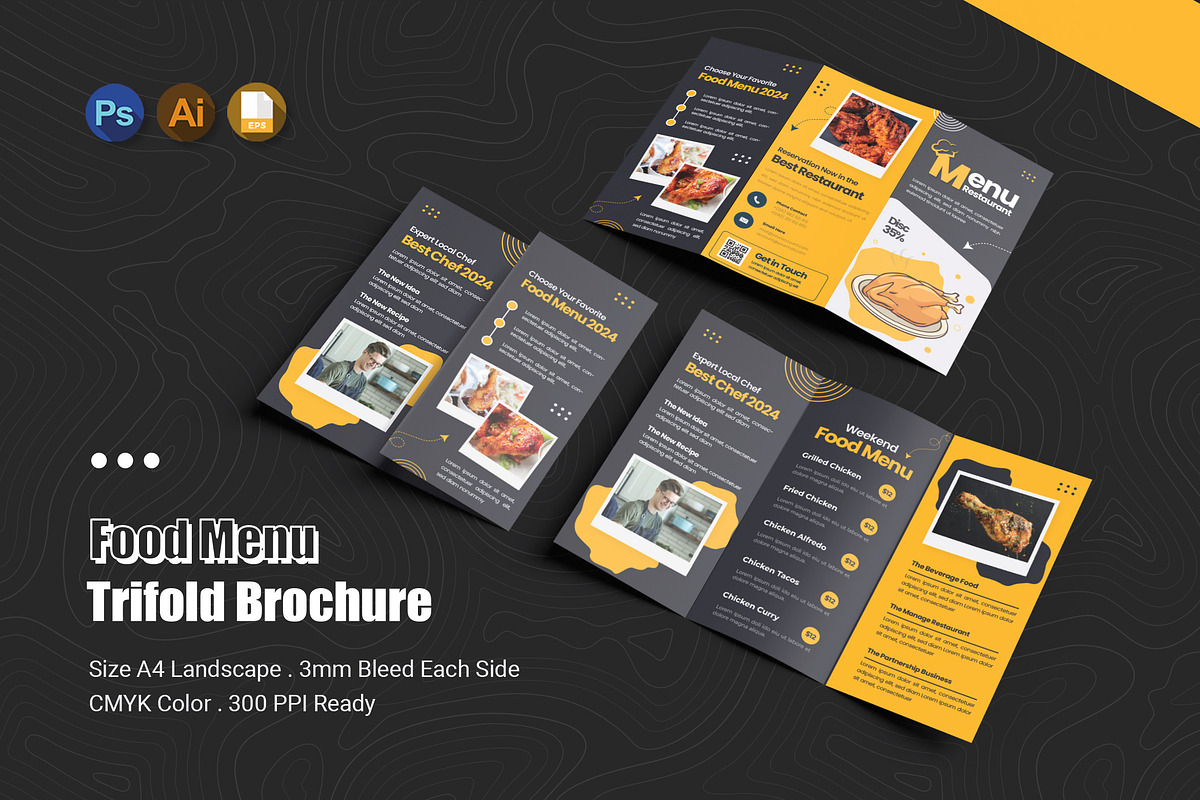 Food Restaurant Trifold Brochure, a Brochure Template by Esensifiksi.studio