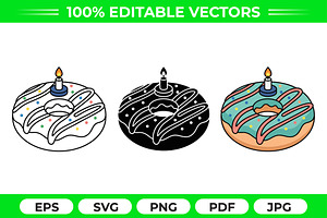 Birthday Donut Vector Trio Pack
