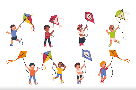Kids Flying Kite Illustration Set preview 3