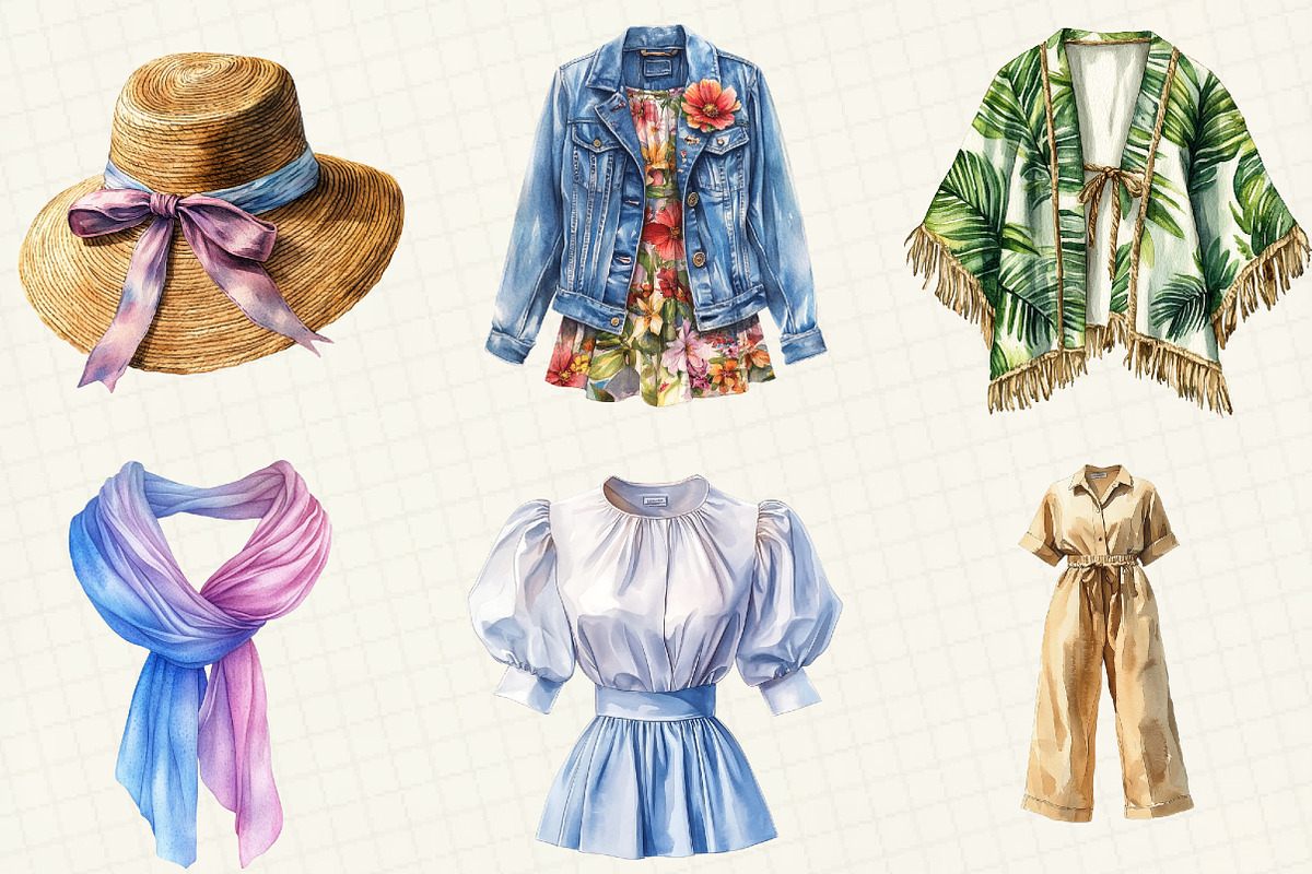 Watercolor Summer Fashion Clipart, an Illustration by OK Design (Photo 5 of 5)