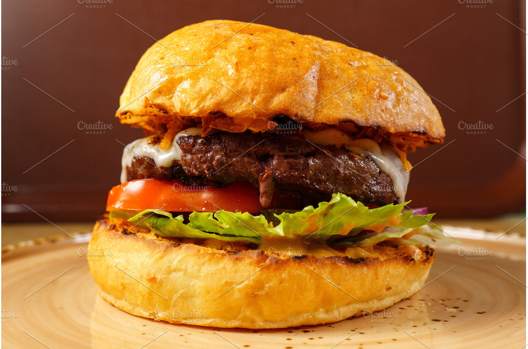Juicy beef burger with fresh, a Food & Drink Photo by darksoul72
