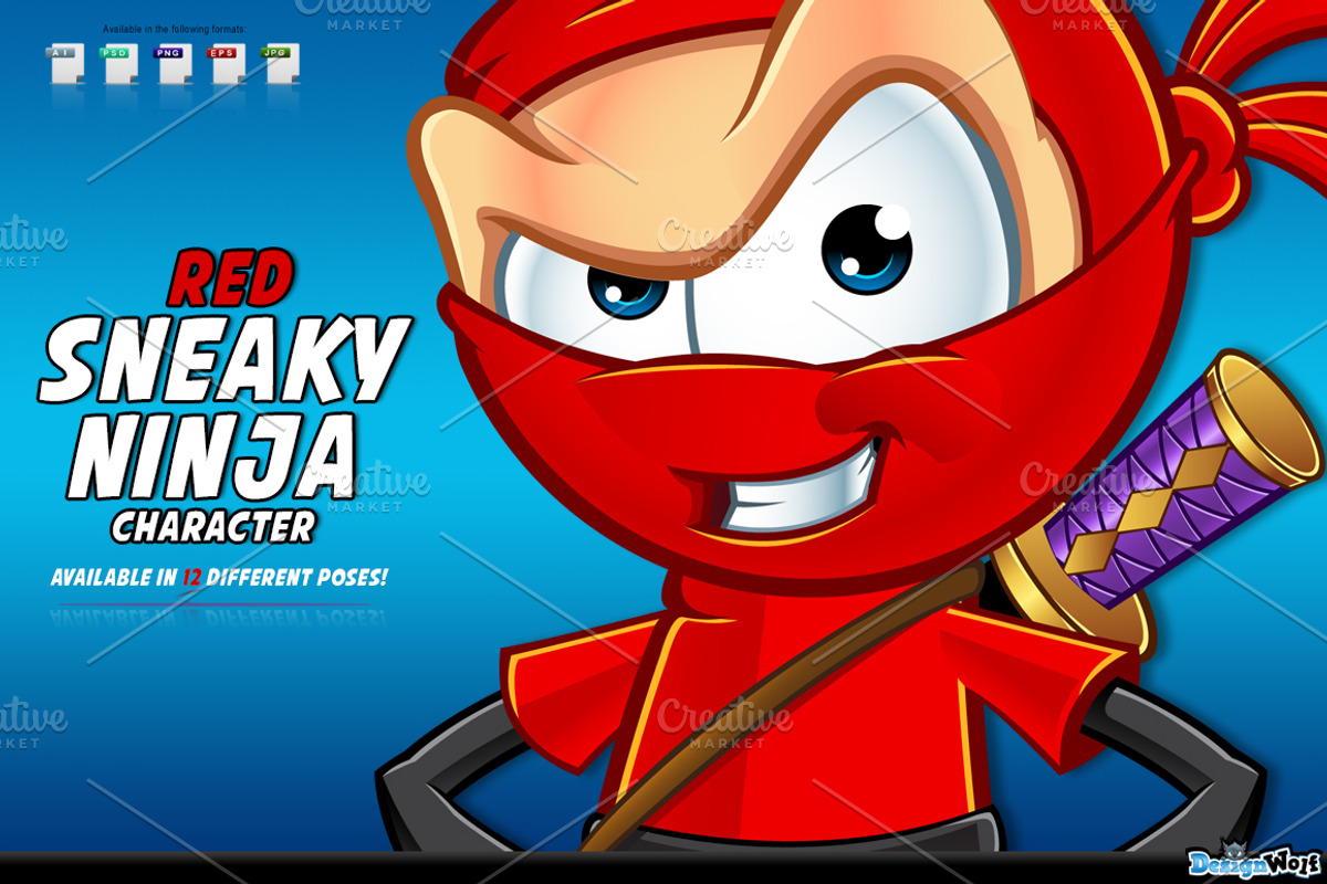 Red Sneaky Ninja Character, an Illustration by DesignWolf (Photo 1 of 2)