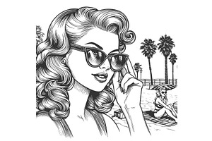 woman in sunglasses on beach vector, a Person Illustration by AlexArt