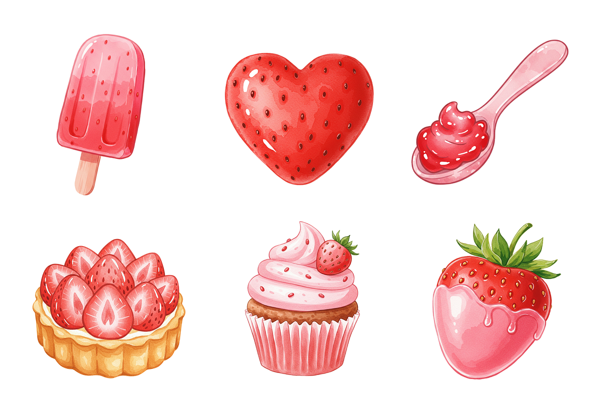 Watercolor Strawberries Clipart, a Food Illustration by BerryPieArt (Photo 3 of 4)