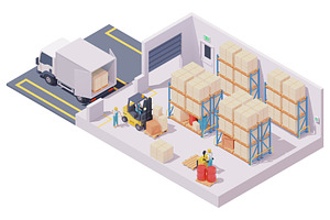 Vector Isometric Warehouse Interior