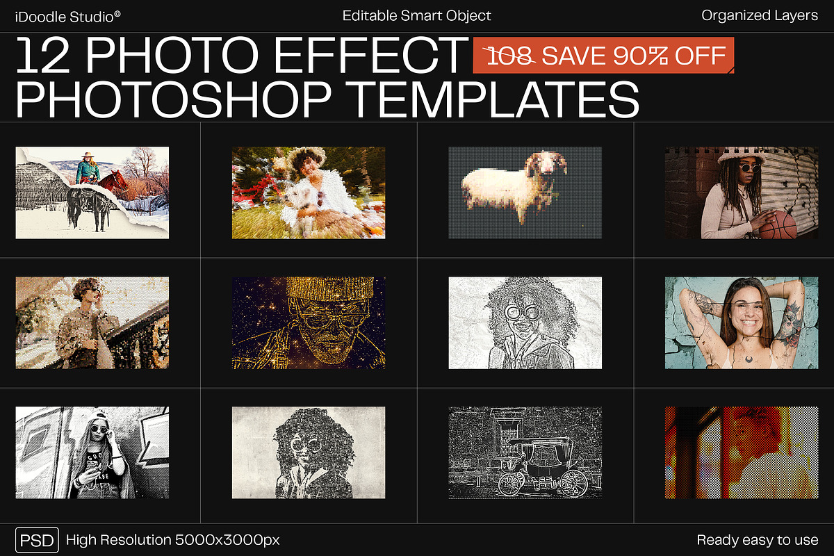 12 Photo Effect Templates, a Layer Style Add-On by iDoodle Studio (Photo 1 of 6)