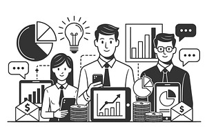 Business Team Analyzing Financial, a Person Illustration by AlexArt