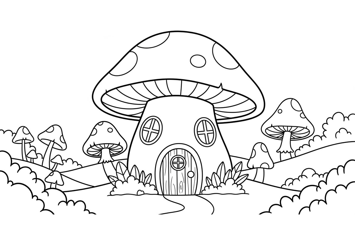 Whimsical Mushroom House Line Art bu, an Illustration by Designs_River (Photo 7 of 51)
