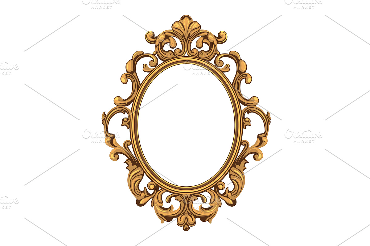 Retro Oval Shaped Mirror in Ornate, an Illustration by in8finity
