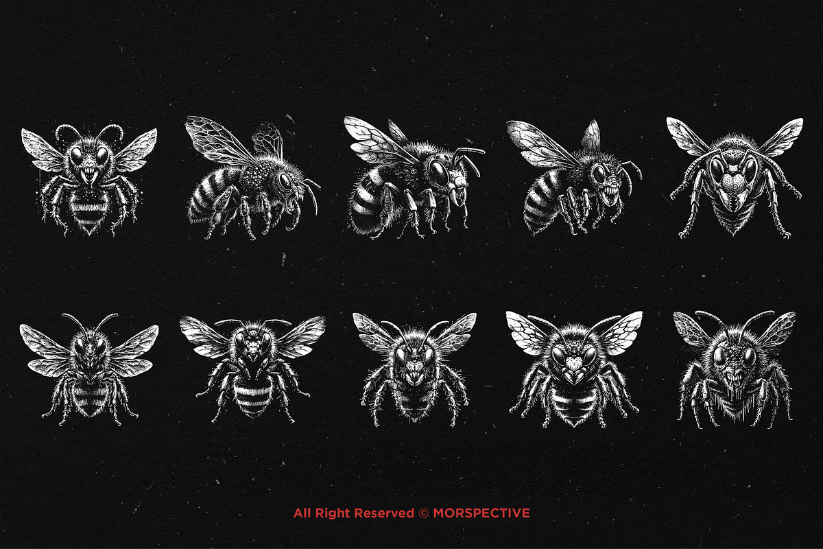 10 Bundle Dark Art Bumble Bee Skull, an Illustration by Morspective (Photo 6 of 7)