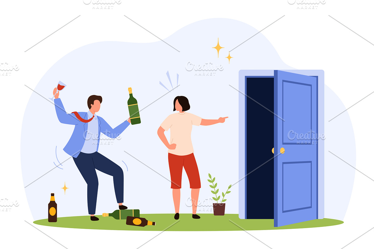 Man Facing Alcohol Addiction, a Food Illustration by Flashvector