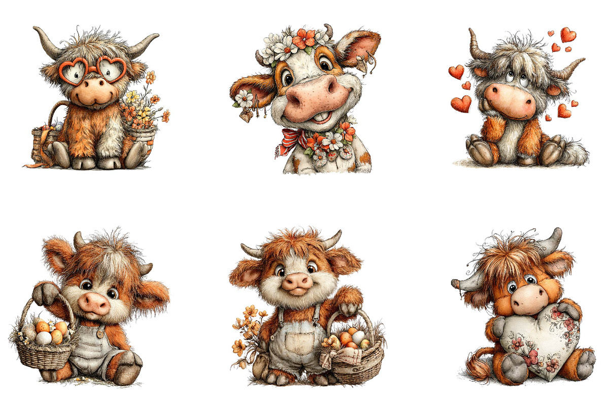 Whimsical Easter Highland Cow Clipar, an Illustration by CreationArt (Photo 5 of 7)
