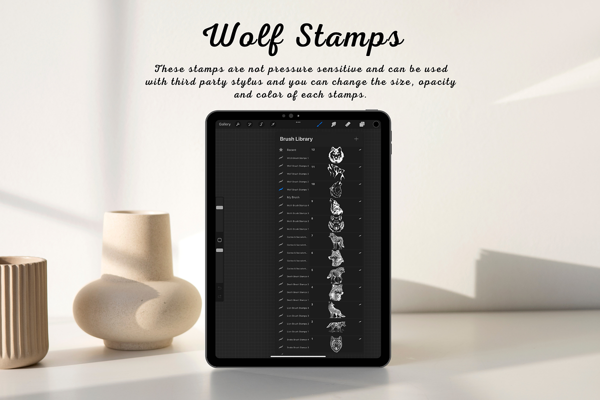100 Wolf Procreate Stamps, a Brush Add-On by Painter Creative Books (Photo 2 of 9)
