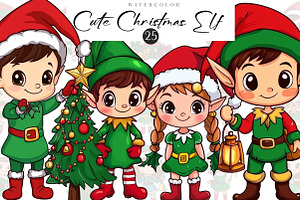 Cute Christmas Elf Clipart, an Illustration by CreationArt