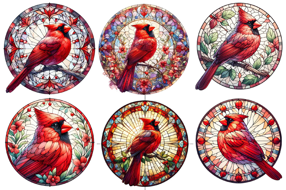 Stained Glass Red Cardinal Clipart, an Illustration by Sublimation Artist (Photo 2 of 6)