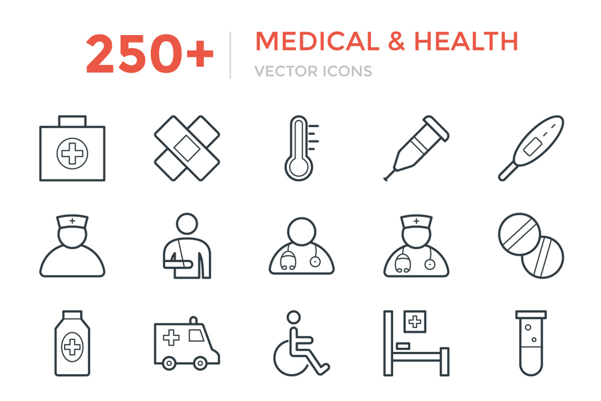 250+ Medical and Health Vector Icons, an Outline Icon by Vectors Market (Photo 1 of 5)