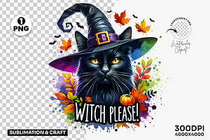 Halloween Witch Please Black Cat PNG, a Seasonal Illustration by Creative Arslan