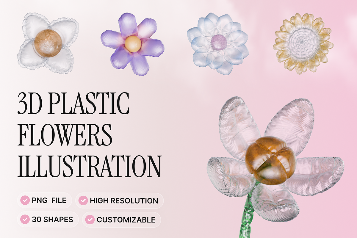 3D Plastic Flowers Illustration, an Object Graphic by Illustrava (Photo 1 of 7)