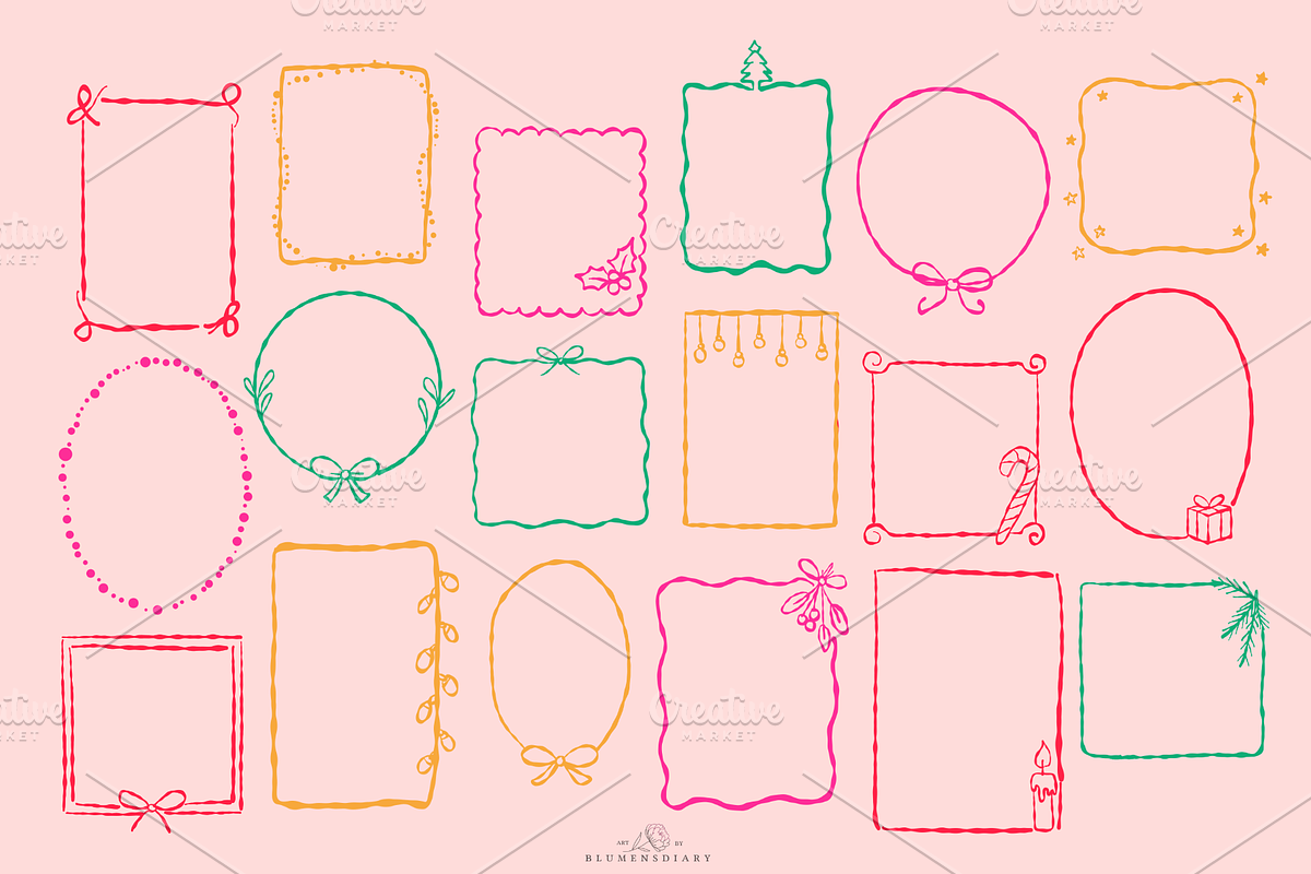 Christmas Frames & Borders line art, a Decorative Illustration by Blumensdiary (Photo 2 of 6)