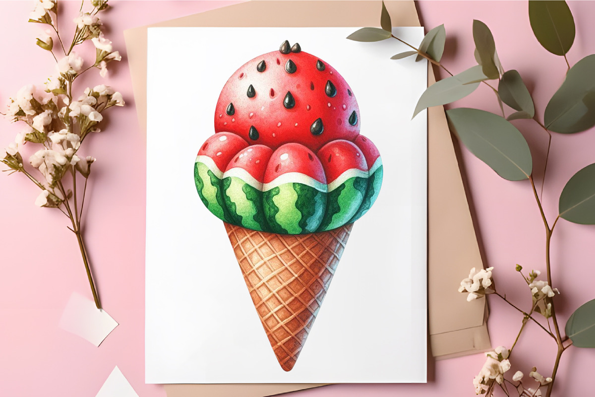 Watercolor Fruit Ice Cream Clipart, a Food Illustration by RobertsArt (Photo 5 of 5)