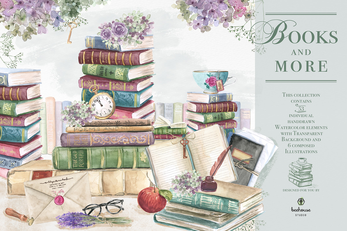 Books&More Watercolor Illustrations, an Education Illustration by beehouse studio (Photo 1 of 5)
