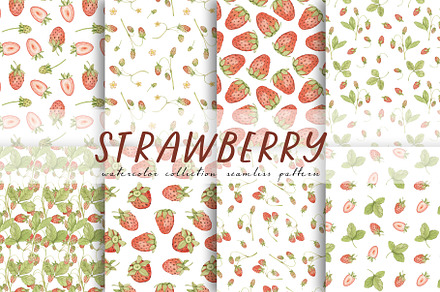 Watercolor Strawberry Pattern Set