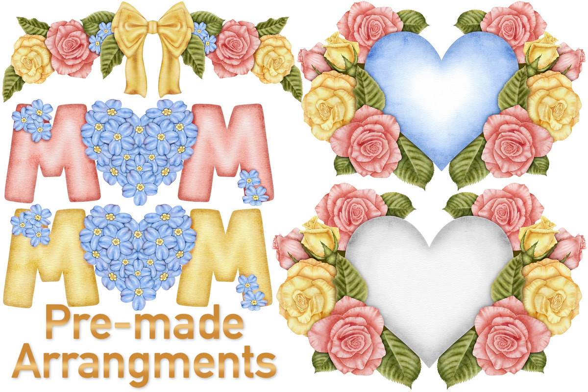 Mothers Day floral set., a Seasonal Illustration by Happy Sloth Graphics (Photo 3 of 10)