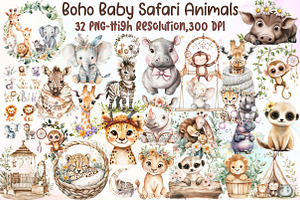 Watercolor Cute Boho Baby Safari Ani, an Illustration by Sublimation Artist