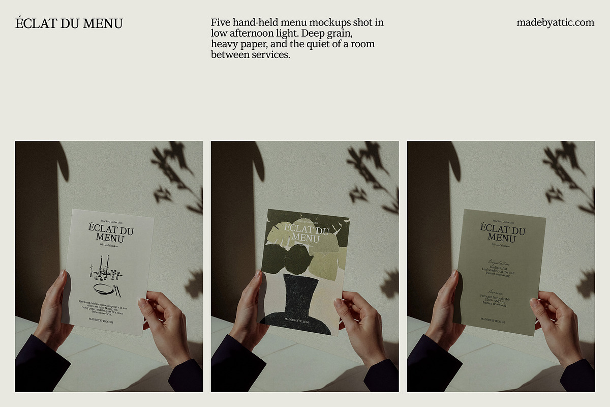 Menu Mockup PSD, Daylight · 03, a Merchandise Mockup by Made by Attic (Photo 1 of 3)