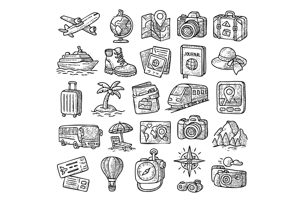 Travel Adventure Doodle Icon Set, an Object Graphic by RT Studio
