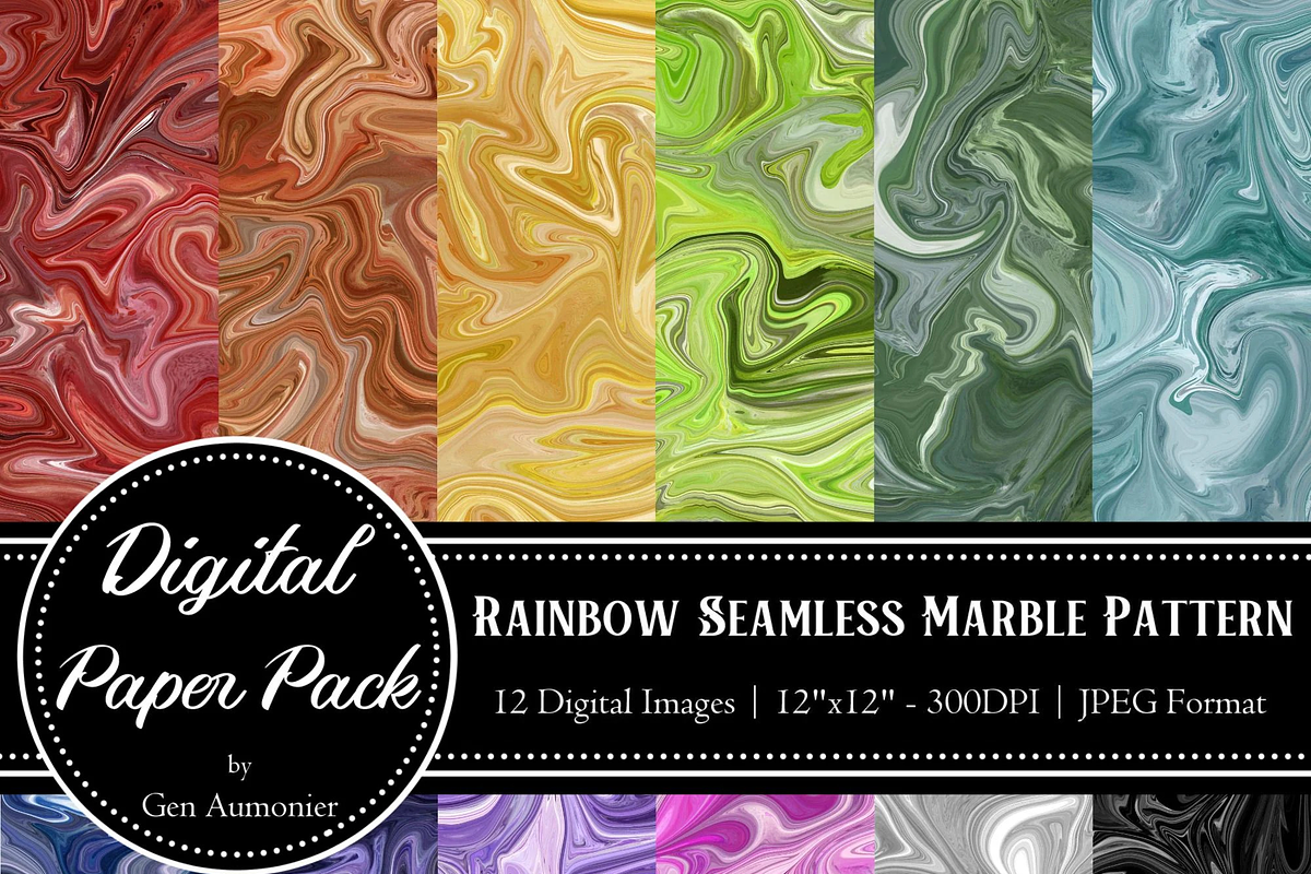 Rainbow Marbled Paint Pattern Set, a Pattern Graphic by Gen Aumonier (Photo 9 of 9)