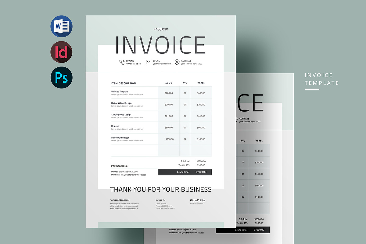 Invoice Template | Word & PSD