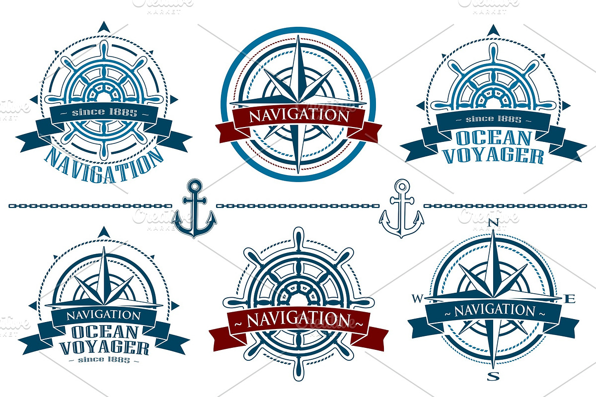 Vector Nautical Emblems Set, an Object Illustration by MSA-Graphics