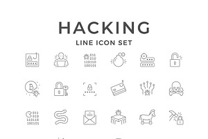 Set line icons of hacking, an Outline Icon by motorama