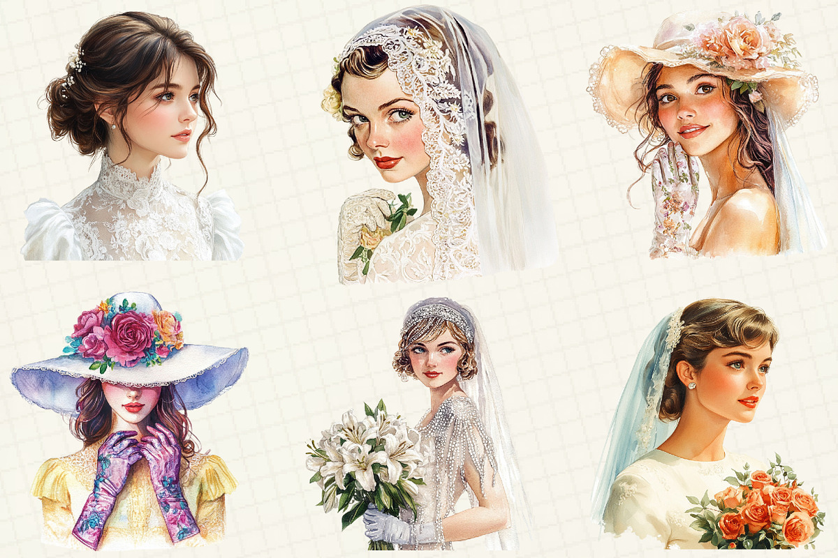 Wedding Retro Girl Clipart, an Illustration by OK Design (Photo 3 of 5)
