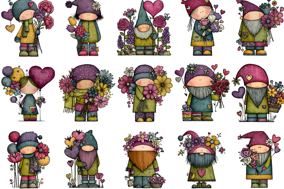 Valentine's Gnome with Flowers, an Illustration by Designking (Photo 3 of 5)