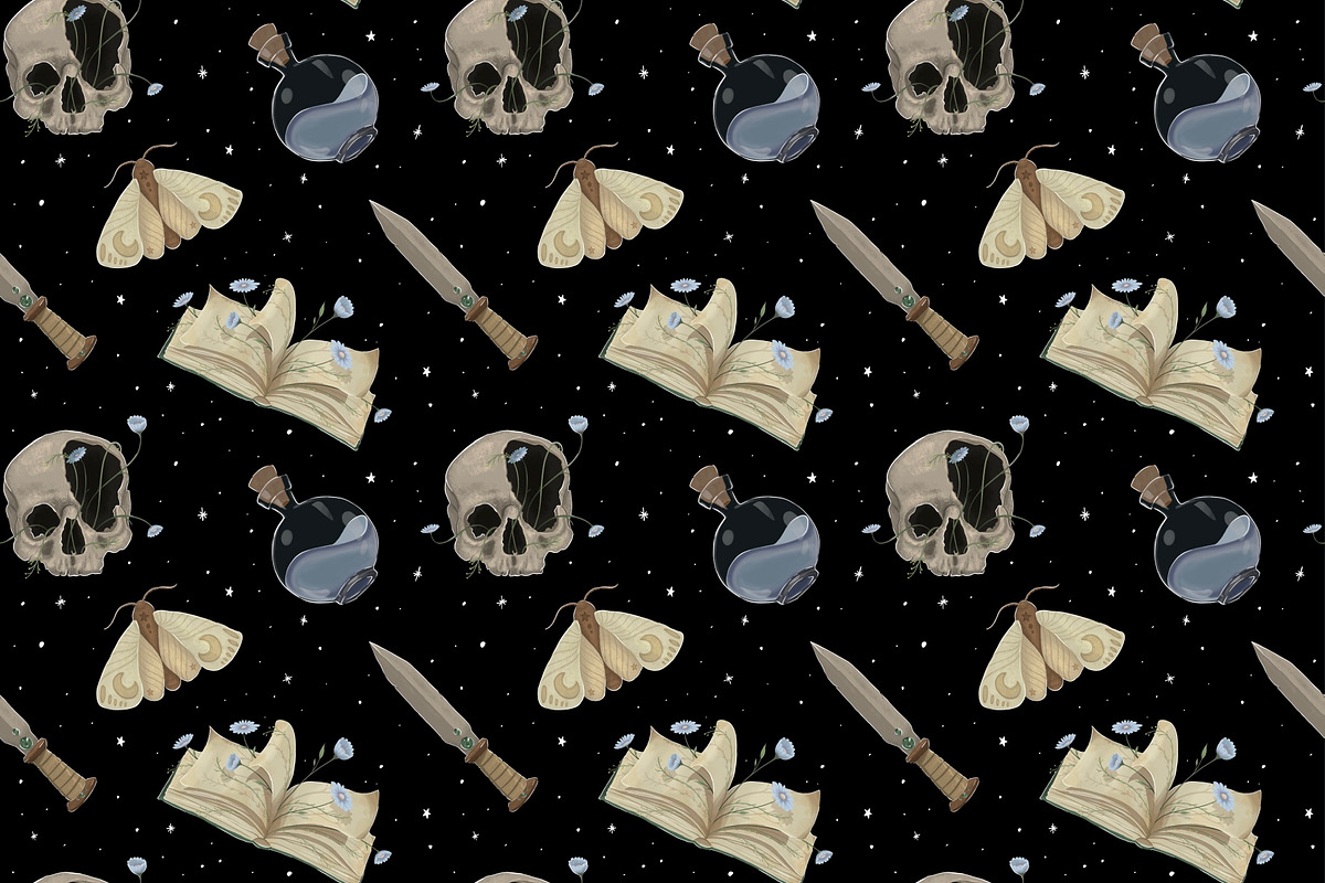 Whimsigoth Seamless Repeat Pattern, a Pattern Graphic by Forest Lily (Photo 8 of 9)