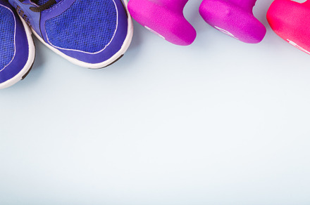 Sneakers and dumbbells on the solid, a Sports & Recreation Photo by Kate Molchanova