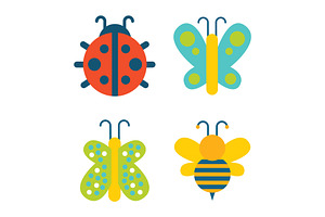 Insects Collection Creatures Vector Illustration