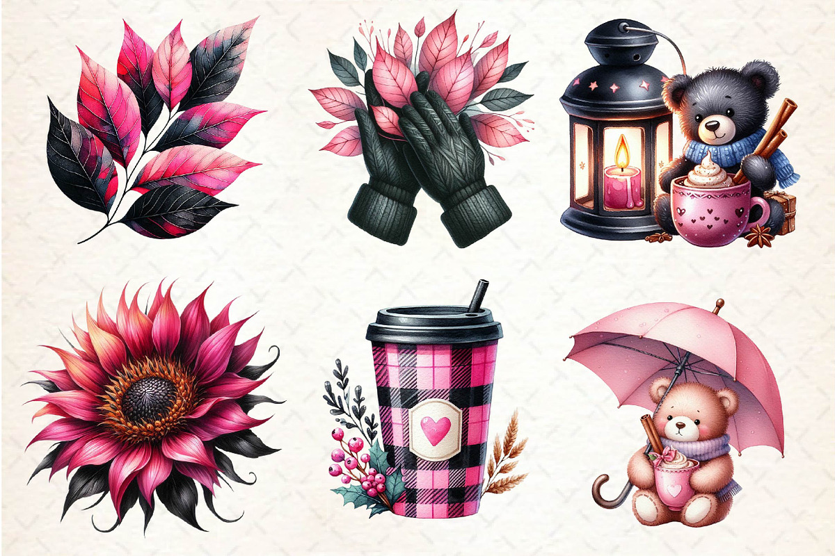 Pink and Black Autumn Clipart, an Illustration by Dream Creation (Photo 4 of 6)